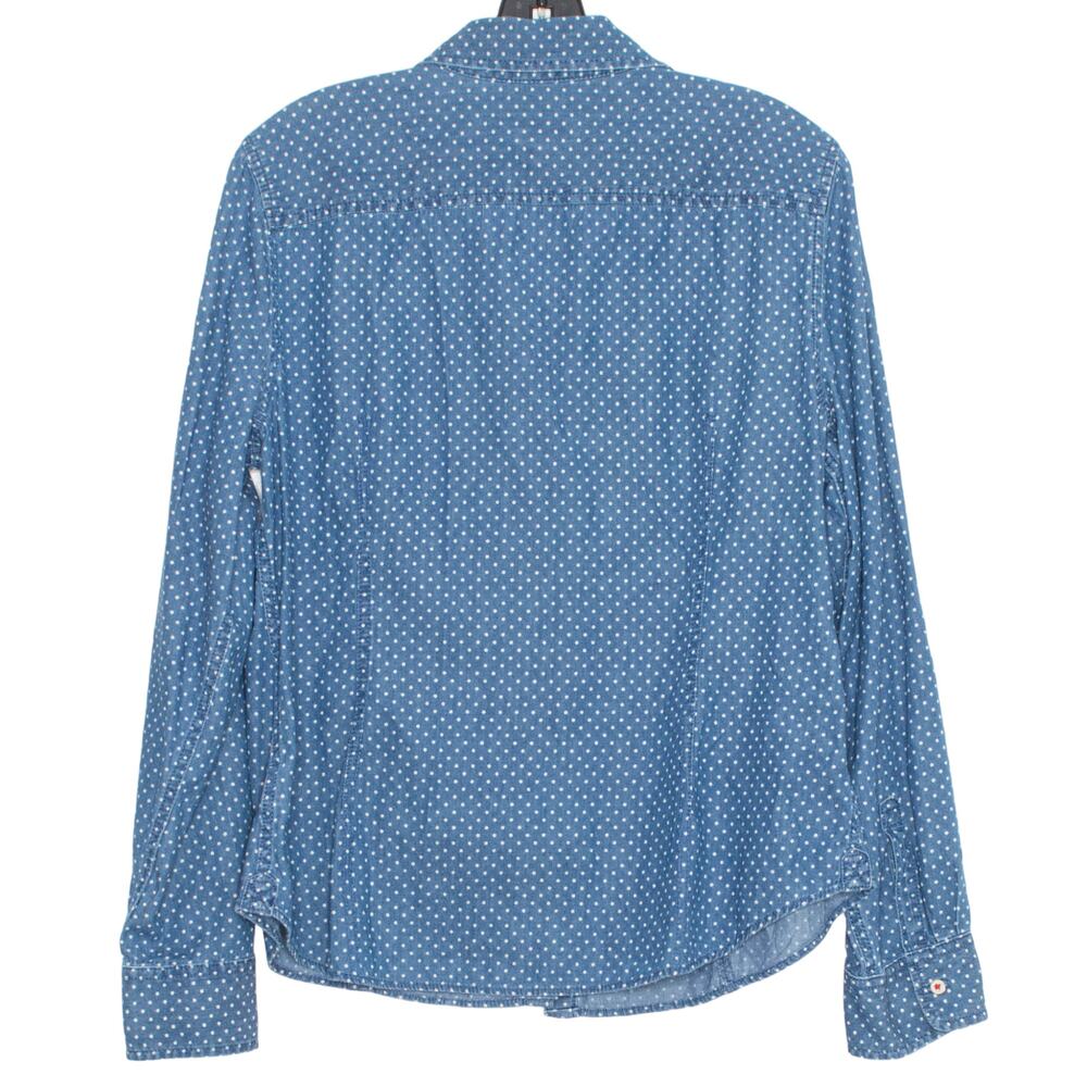 Talbots Womens Top Chambray Button Up Long Sleeve Polka Dot Blue Plus Size 14 DK - Picture 2 of 5